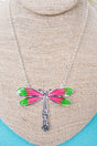 Garden Heirloom Pink Dragonfly Silvertone Spoon Necklace - Wholesale Accessory Market