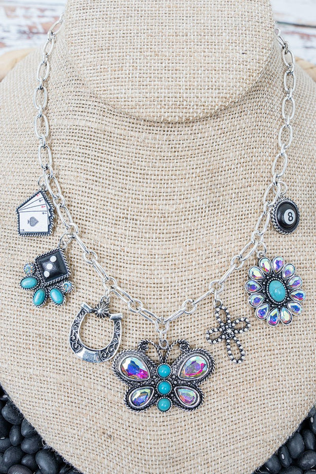 Take Your Chances Turquoise & Silvertone Necklace - Wholesale Accessory Market