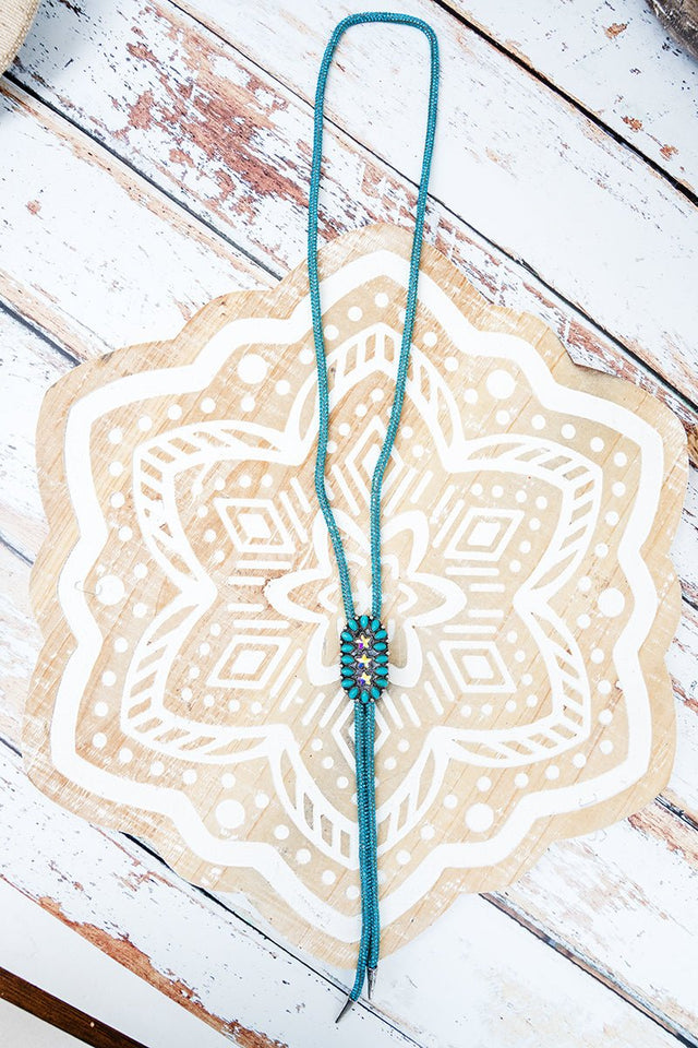 Sierra Starlight Turquoise Crystal Bolo Necklace - Wholesale Accessory Market