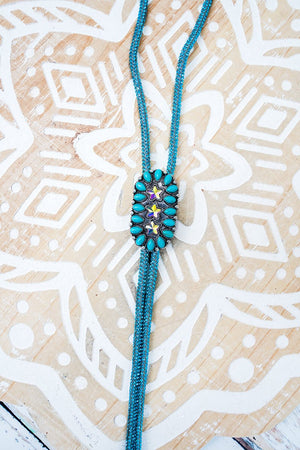 Sierra Starlight Turquoise Crystal Bolo Necklace - Wholesale Accessory Market