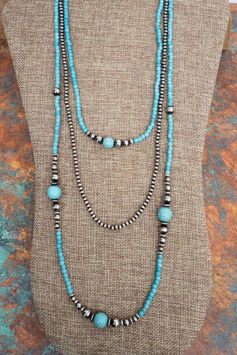Tessa Turquoise & Silver Pearl Layered Necklace - Wholesale Accessory Market