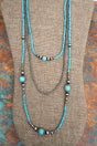 Tessa Turquoise & Silver Pearl Layered Necklace - Wholesale Accessory Market