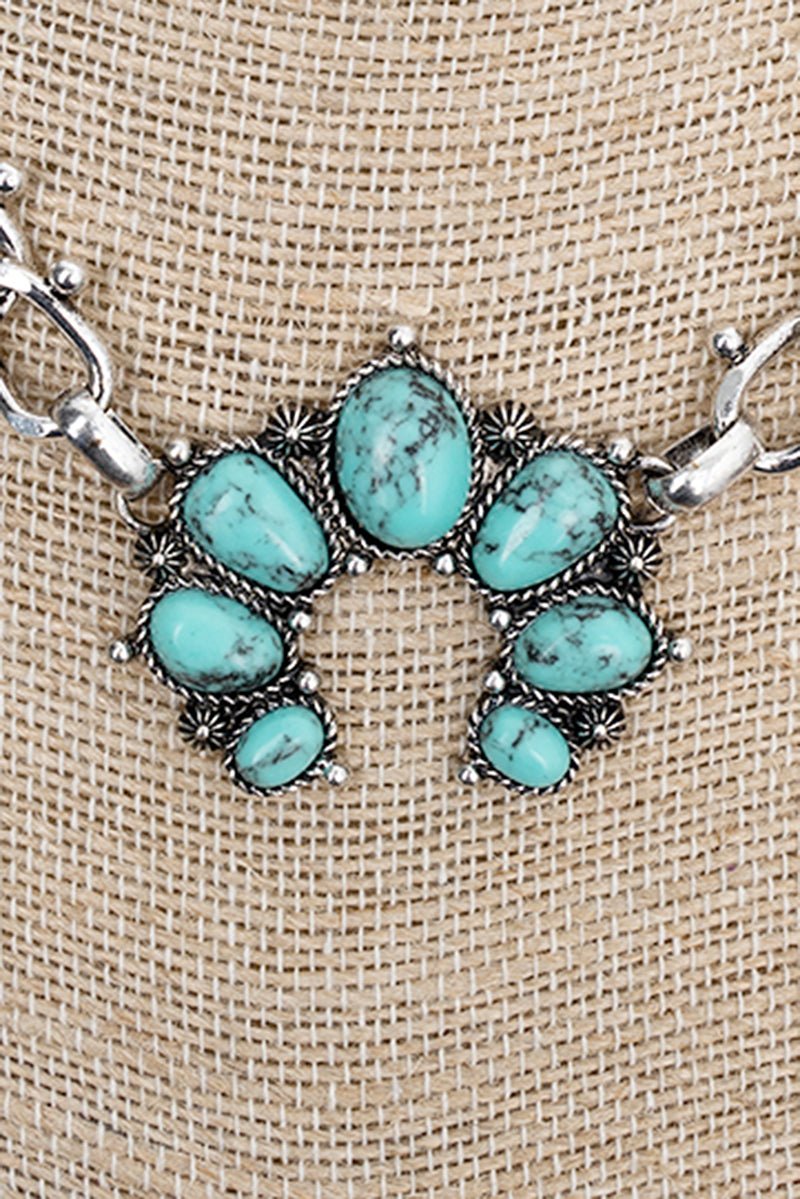 Turquoise Naja Linked in Stone Silvertone Necklace - Wholesale Accessory Market