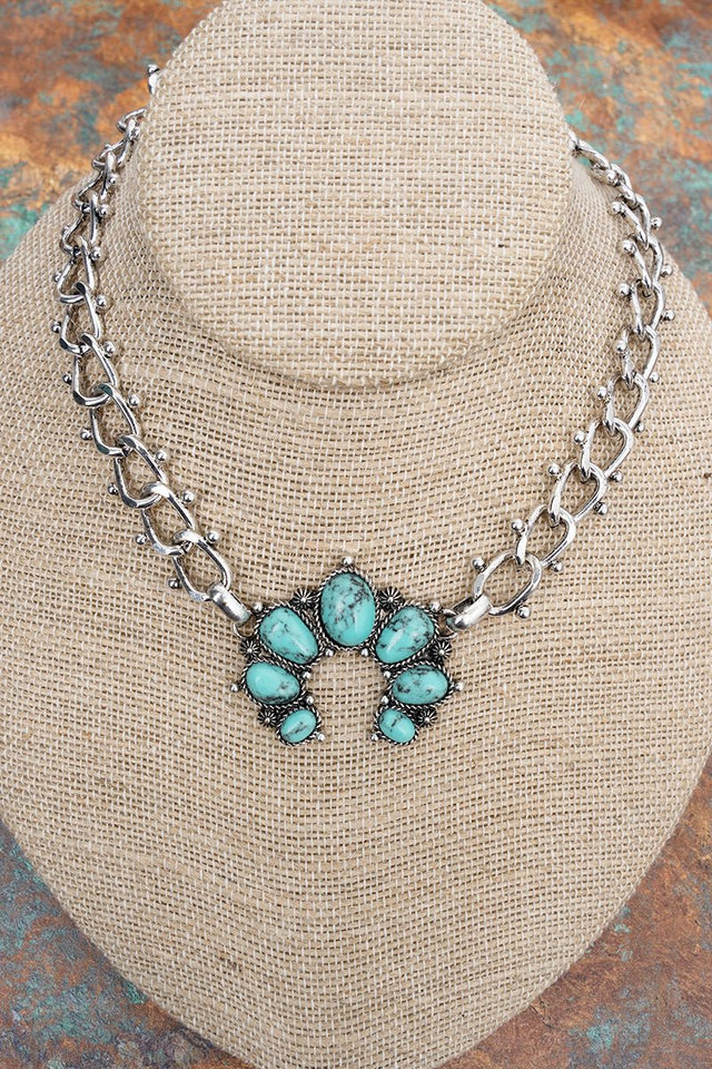 Turquoise Naja Linked in Stone Silvertone Necklace - Wholesale Accessory Market
