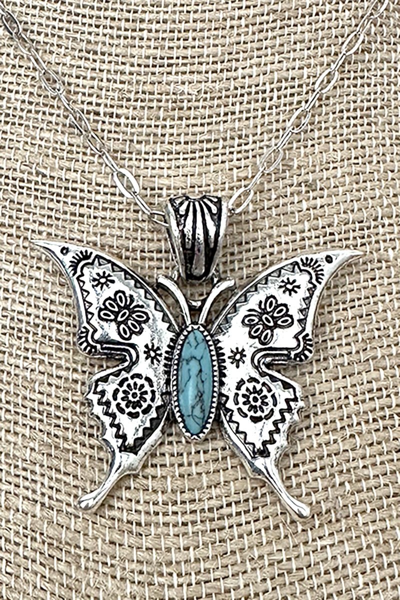 Turquoise Desert Flutter Silvertone Necklace - Wholesale Accessory Market