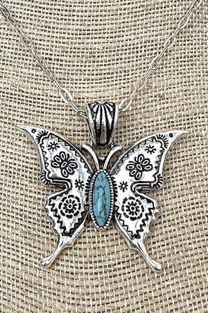Turquoise Desert Flutter Silvertone Necklace - Wholesale Accessory Market