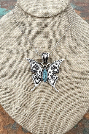 Turquoise Desert Flutter Silvertone Necklace - Wholesale Accessory Market