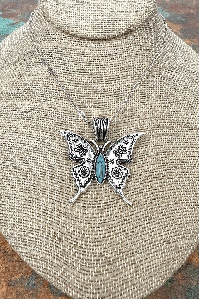 Turquoise Desert Flutter Silvertone Necklace - Wholesale Accessory Market