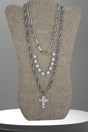Cowgirl Grace & Glam Silvertone and Pearl Layered Necklace - Wholesale Accessory Market