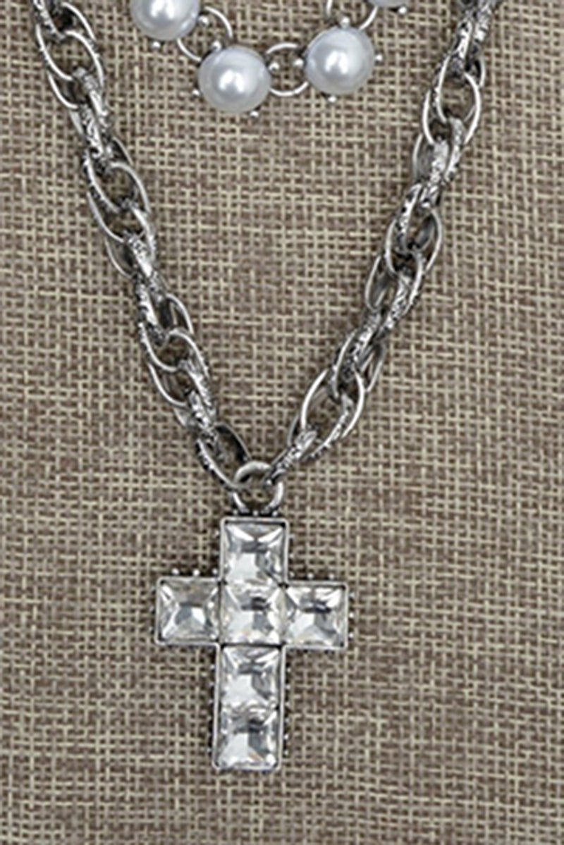 Cowgirl Grace & Glam Silvertone and Pearl Layered Necklace - Wholesale Accessory Market
