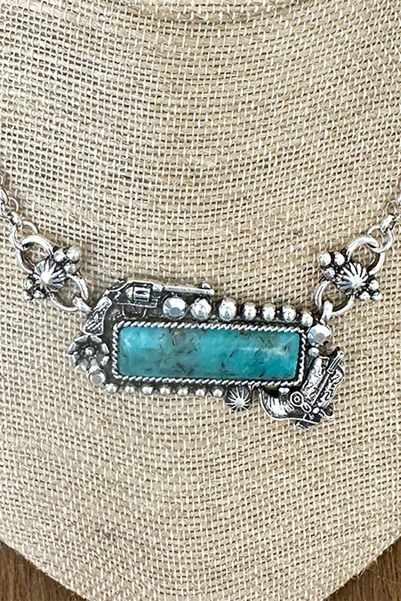 Turquoise High Noon Silvertone Necklace - Wholesale Accessory Market