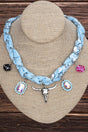 High Roller Steer Blue Fabric & Chain Necklace - Wholesale Accessory Market