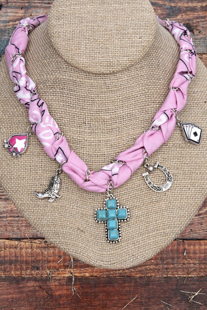 Redeemed Ranch Pink Fabric & Chain Necklace - Wholesale Accessory Market