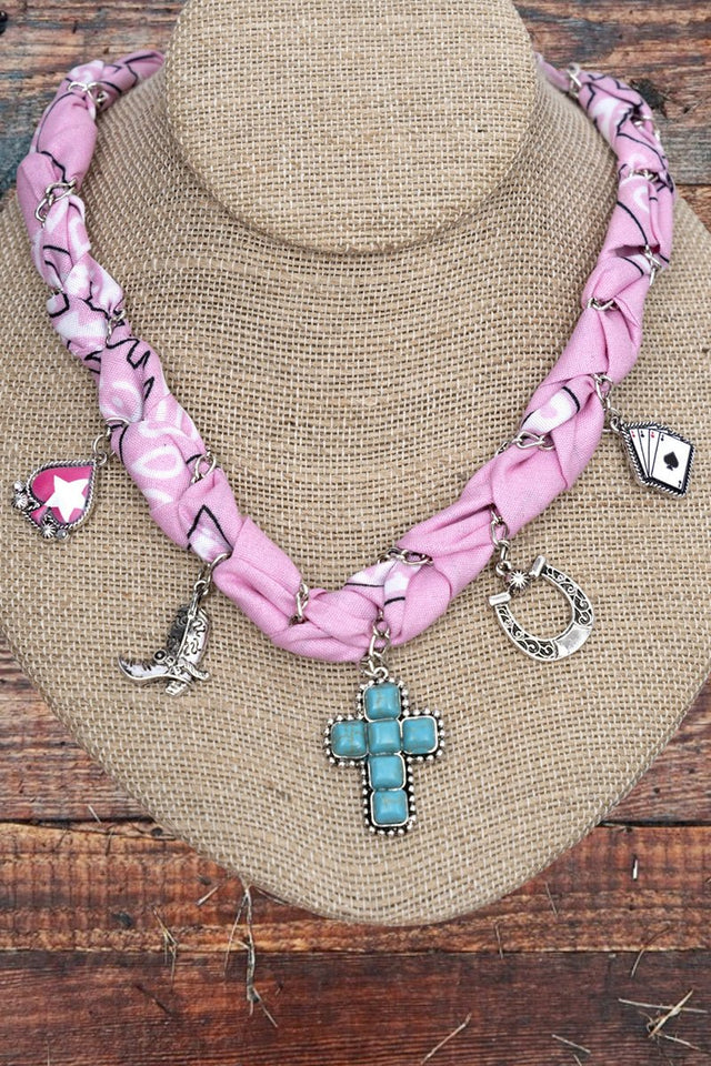 Redeemed Ranch Pink Fabric & Chain Necklace - Wholesale Accessory Market