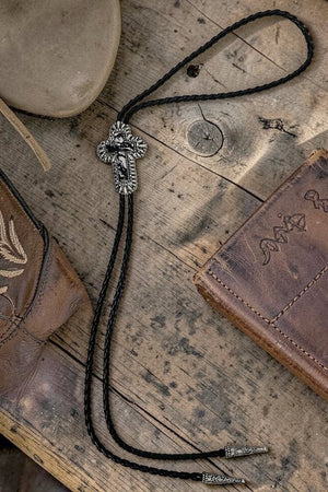 Black Marble Mesa Cross Bolo Tie Necklace - Wholesale Accessory Market