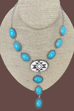 Turquoise & Brown Sunwoven Mesa Silvertone Y Necklace - Wholesale Accessory Market