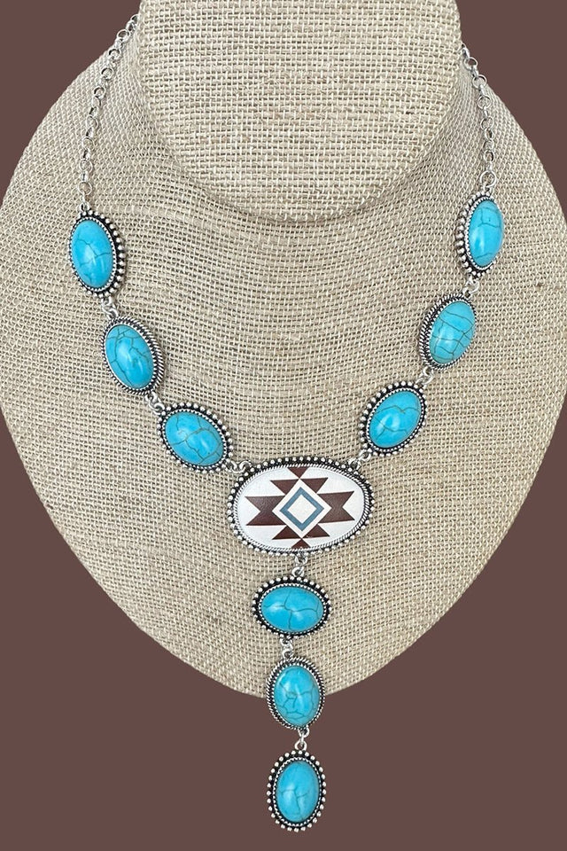 Turquoise & Brown Sunwoven Mesa Silvertone Y Necklace - Wholesale Accessory Market
