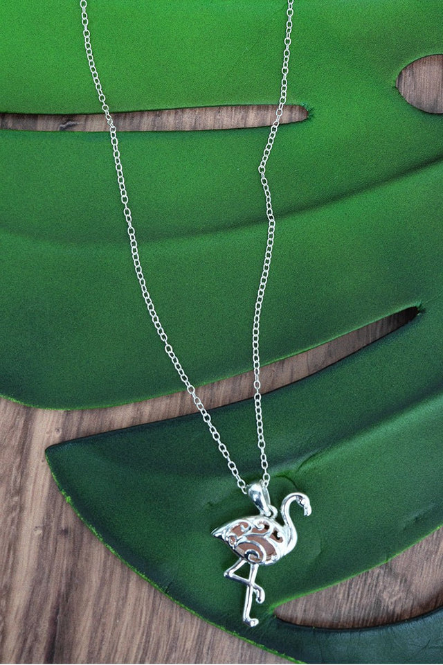 Seaglass Cove Pink Flamingo Silvertone Necklace - Wholesale Accessory Market