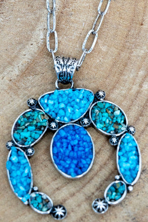Turquoise Mosaic Ridge Arch Silvertone Necklace - Wholesale Accessory Market