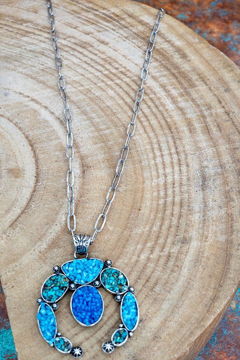 Turquoise Mosaic Ridge Arch Silvertone Necklace - Wholesale Accessory Market