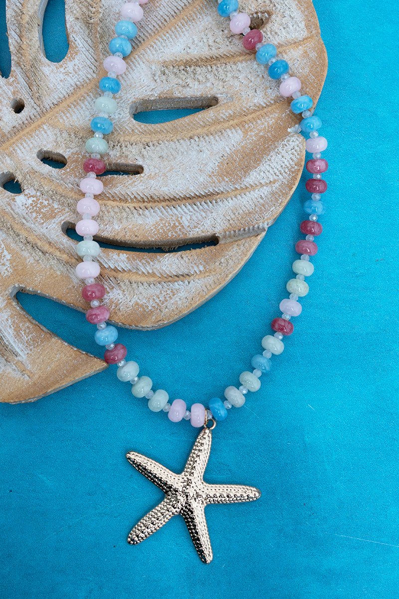 Capri Coast Starfish Goldtone & Multi - Color Beaded Necklace - Wholesale Accessory Market