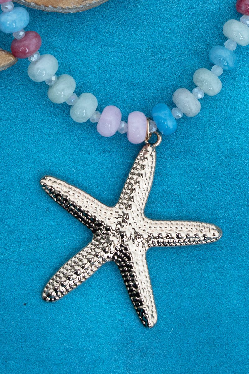 Capri Coast Starfish Goldtone & Multi - Color Beaded Necklace - Wholesale Accessory Market