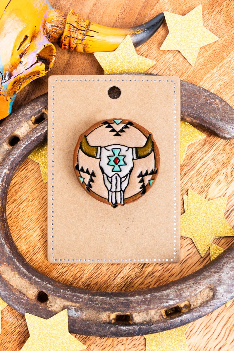 Steer Head Faux Leather Hat Pin - Wholesale Accessory Market