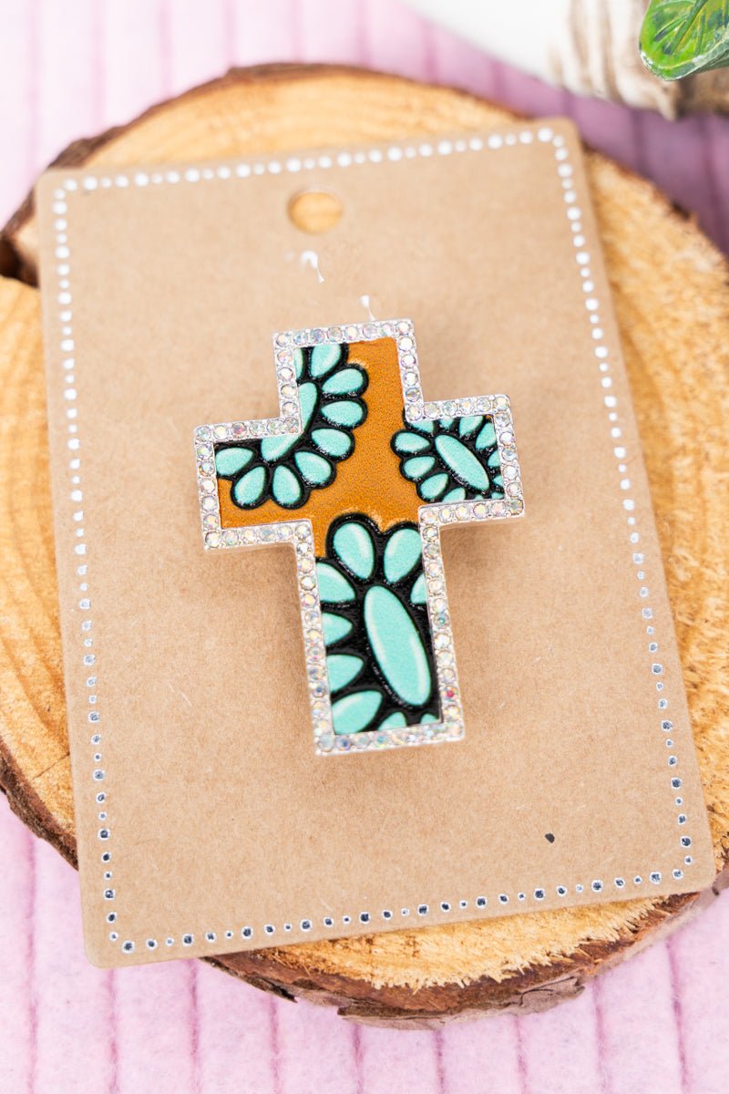 Concho Creek Cross Faux Leather Hat Pin - Wholesale Accessory Market