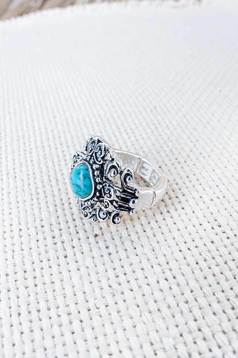 Elko Cross Turquoise Silvertone Ring - Wholesale Accessory Market