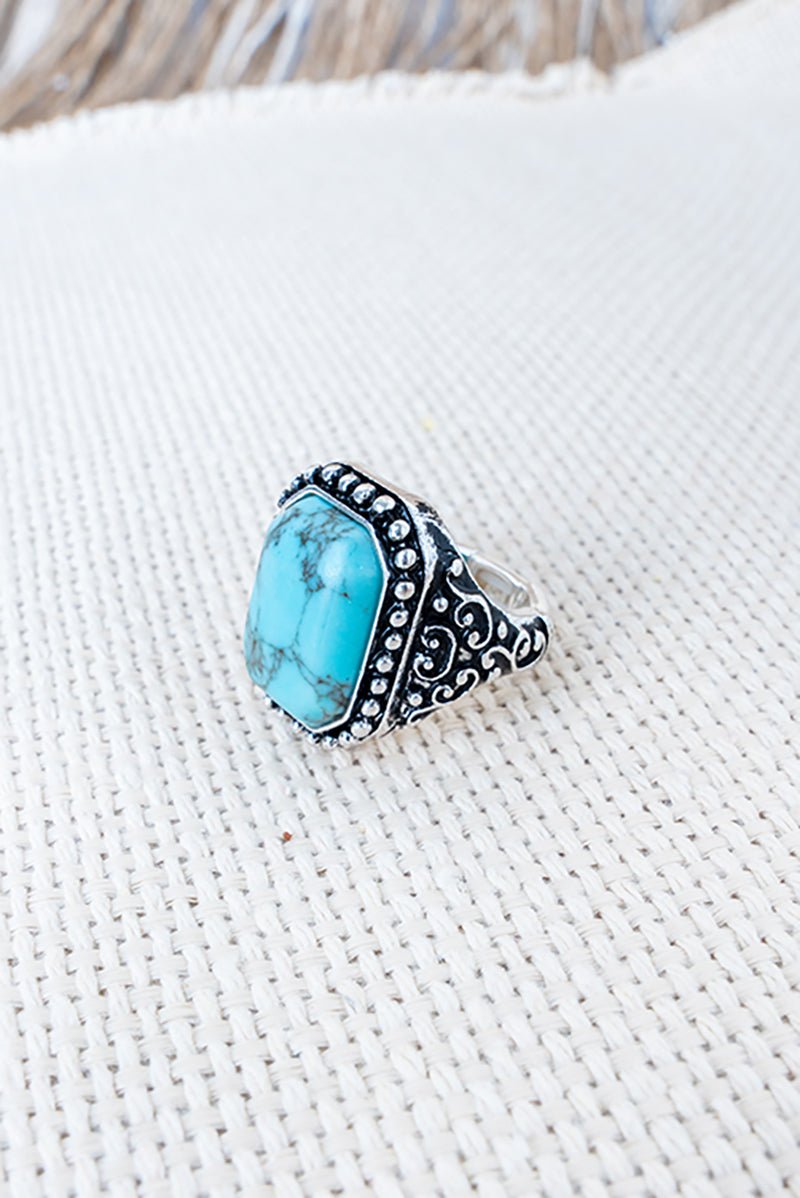 Turquoise Ridgecrest Silvertone Ring - Wholesale Accessory Market