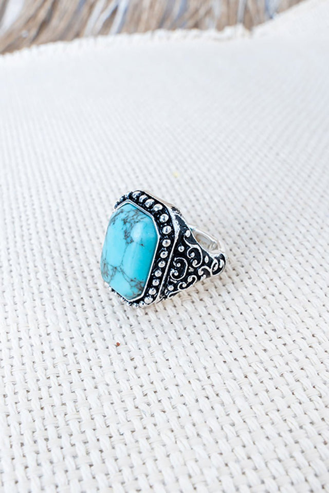 Turquoise Ridgecrest Silvertone Ring - Wholesale Accessory Market