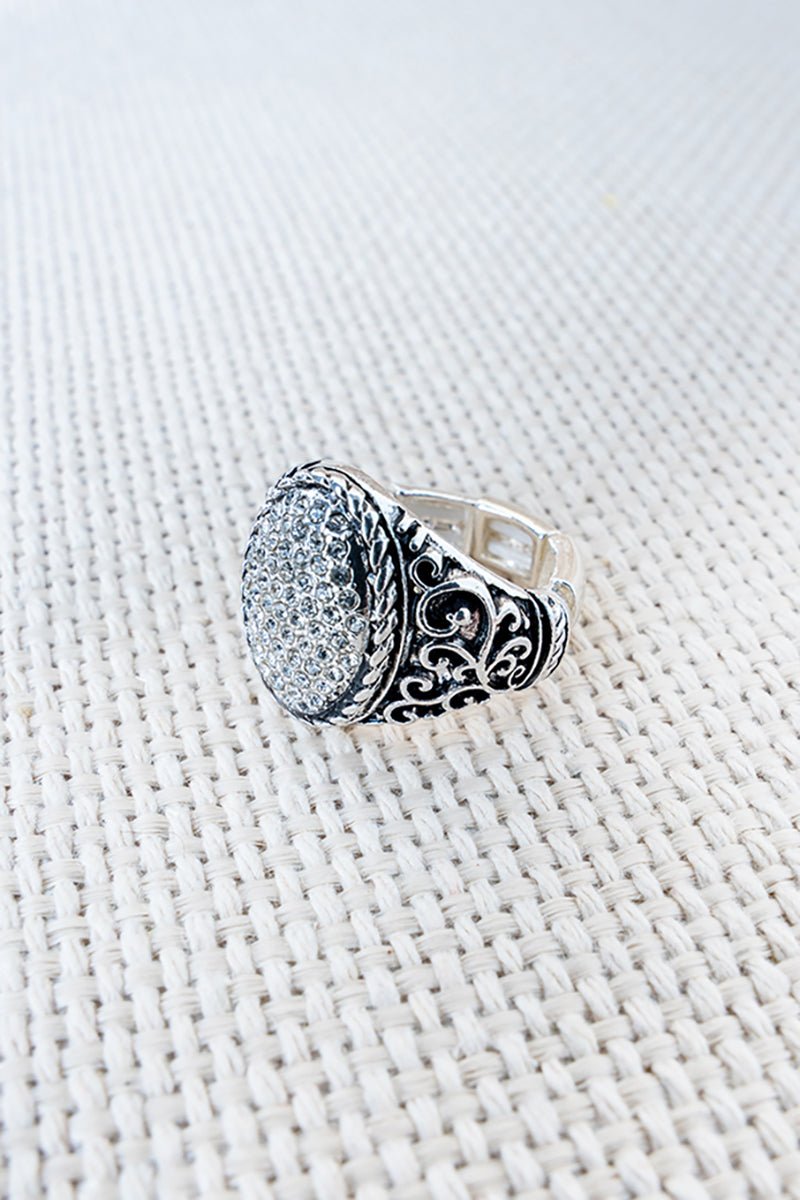 Dust & Dazzle Crystal Silvertone Stretch Ring - Wholesale Accessory Market