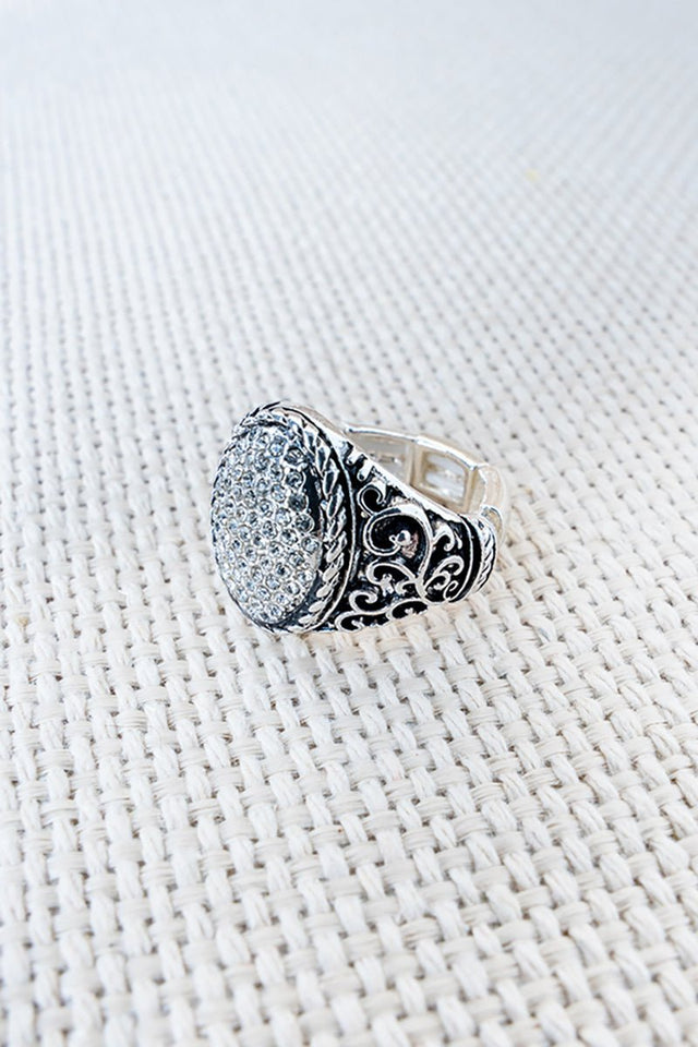 Dust & Dazzle Crystal Silvertone Stretch Ring - Wholesale Accessory Market