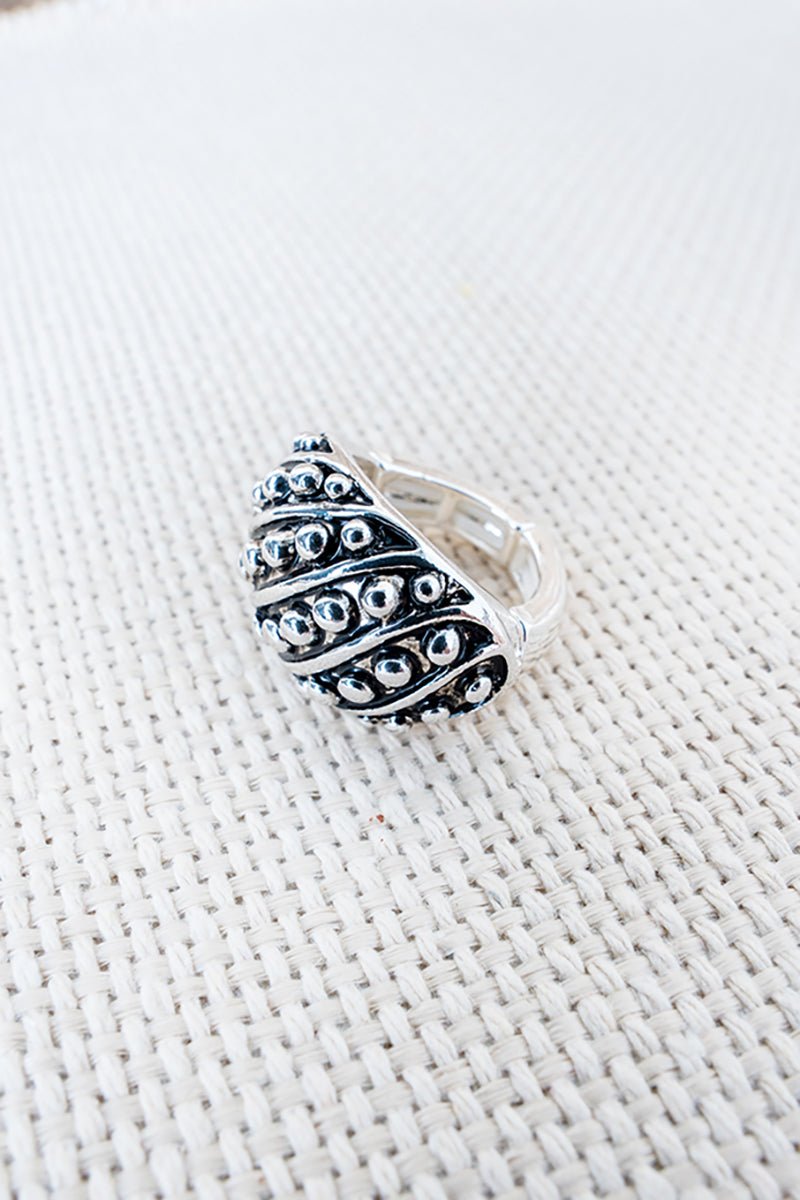 Silvertone Studded Rodeo Rebel Stretch Ring - Wholesale Accessory Market