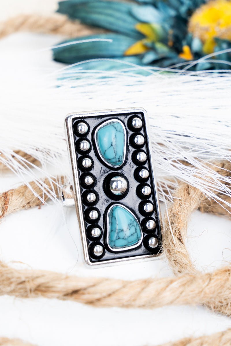 Romona Turquoise Silvertone Bar Ring - Wholesale Accessory Market