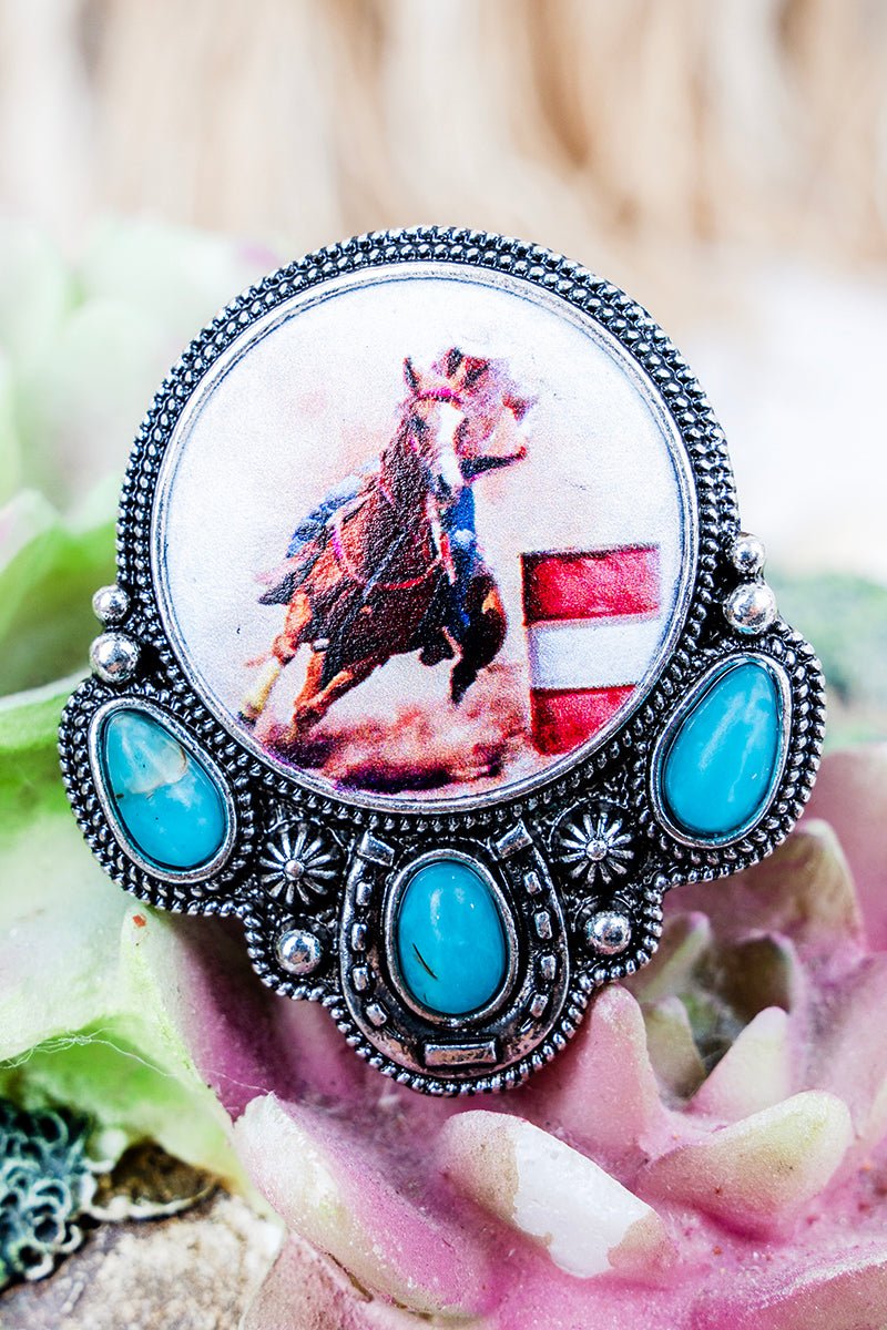 Barrel Racer Beauty Silvertone Stretch Ring - Wholesale Accessory Market