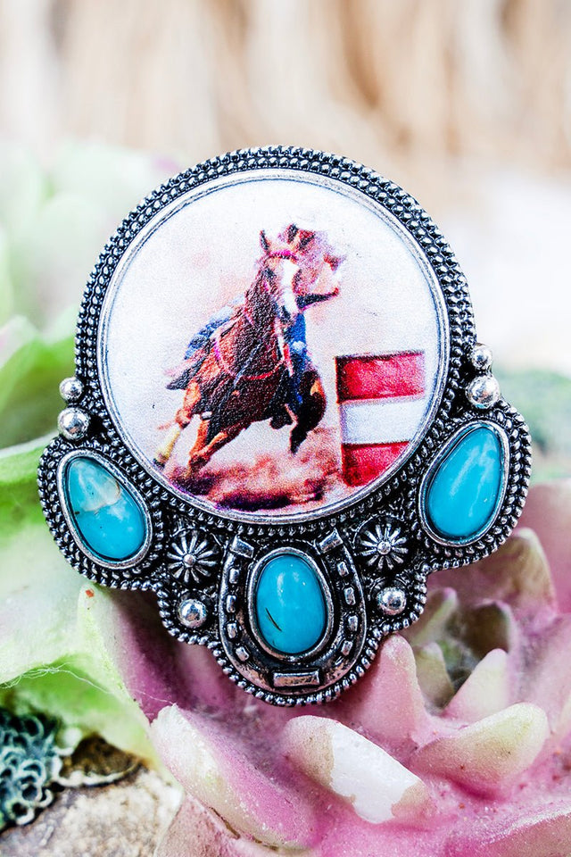 Barrel Racer Beauty Silvertone Stretch Ring - Wholesale Accessory Market