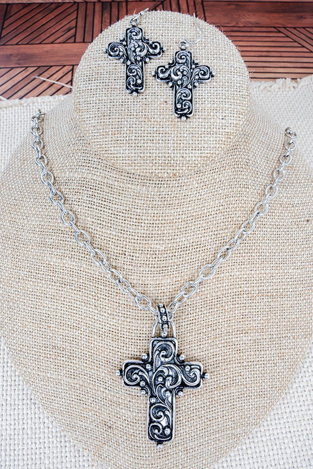 Las Cruces Silvertone Necklace and Earring Set - Wholesale Accessory Market