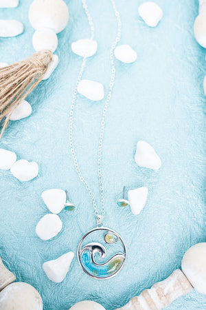 North Shore Wave Silvertone Necklace and Earring Set - Wholesale Accessory Market