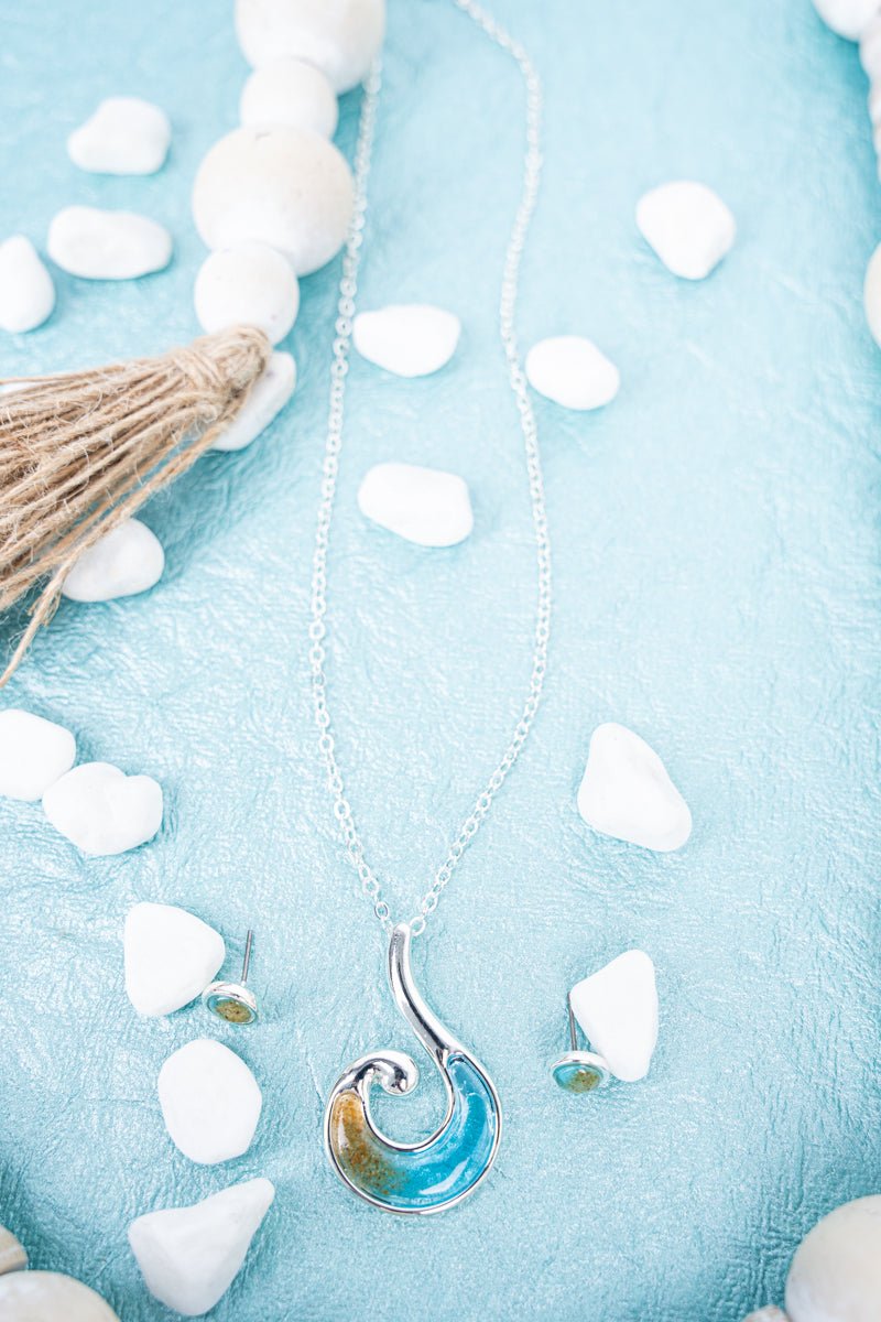 Costa Rica Shores Silvertone Necklace and Earring Set - Wholesale Accessory Market