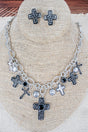 Lassoed by Grace Black Crystal Silvertone Charm Necklace and Earring Set - Wholesale Accessory Market