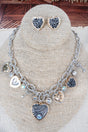 Heartbreaker Key Crystal Two - Tone Charm Necklace and Earring Set - Wholesale Accessory Market