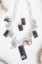 Lottie Lane Heart Crystal Silvertone Charm Necklace and Earring Set - Wholesale Accessory Market
