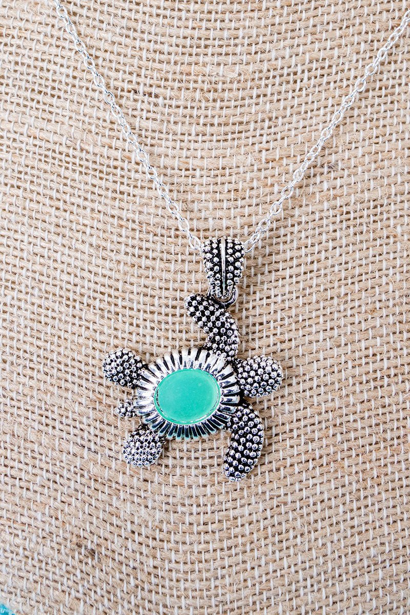 Mint Lagoon Luxe Turtle Silvertone Necklace and Earring Set - Wholesale Accessory Market