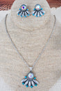 Iridescent Pikes Peak Turquoise Silvertone Necklace and Earring Set - Wholesale Accessory Market