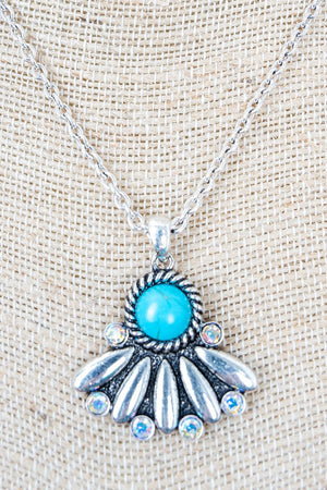 Turquoise Pikes Peak Silvertone Necklace and Earring Set - Wholesale Accessory Market