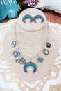 Turquoise Mojave Gamble Silvertone Charm Necklace and Earring Set - Wholesale Accessory Market