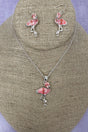 Tidebound Pink Flamingo Silvertone Necklace and Earring Set - Wholesale Accessory Market