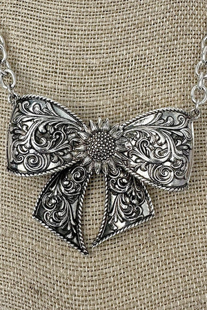 Prairie Ribbon Silvertone Necklace and Earring Set - Wholesale Accessory Market