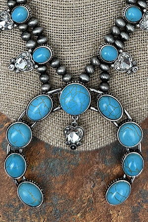 Turquoise Stoneforge Silver Pearl Necklace and Earring Set - Wholesale Accessory Market
